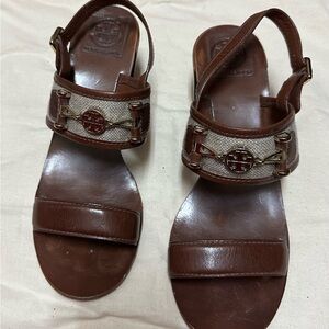 Tory Burch Brown Leather Sandals with Gold Accents